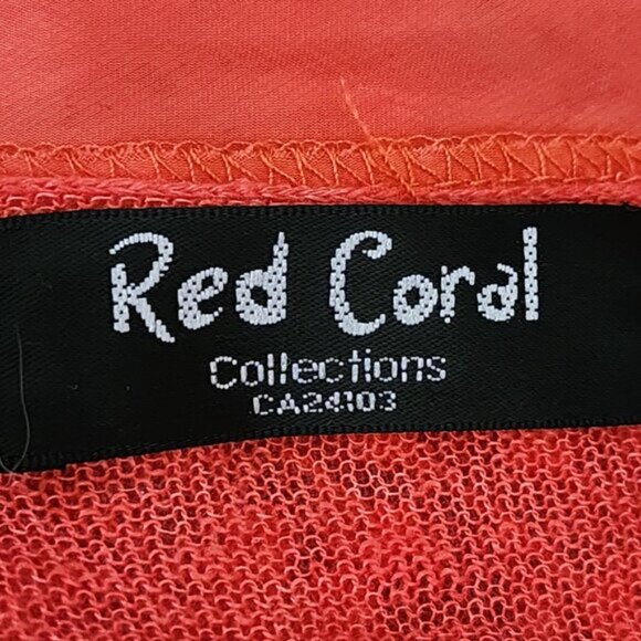 Red Coral Orange 100% Linen Floral Mesh Panel Open Cardigan - Picture 6 of 7